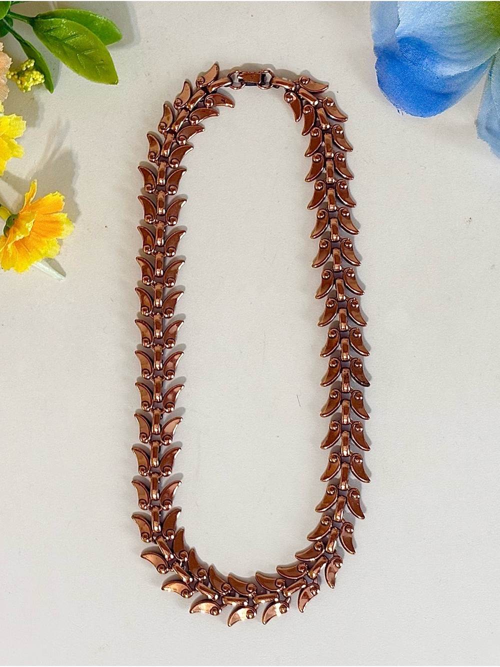 Elegant Renoir Copper Laurel Leaf Necklace-Womens Jewelry-Sculpted Chevron Links